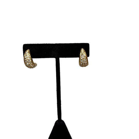 Swarovski Gold Plated Half Hoop Pierced Earrings Gold Crystals Dainty - Picture 2 of 9